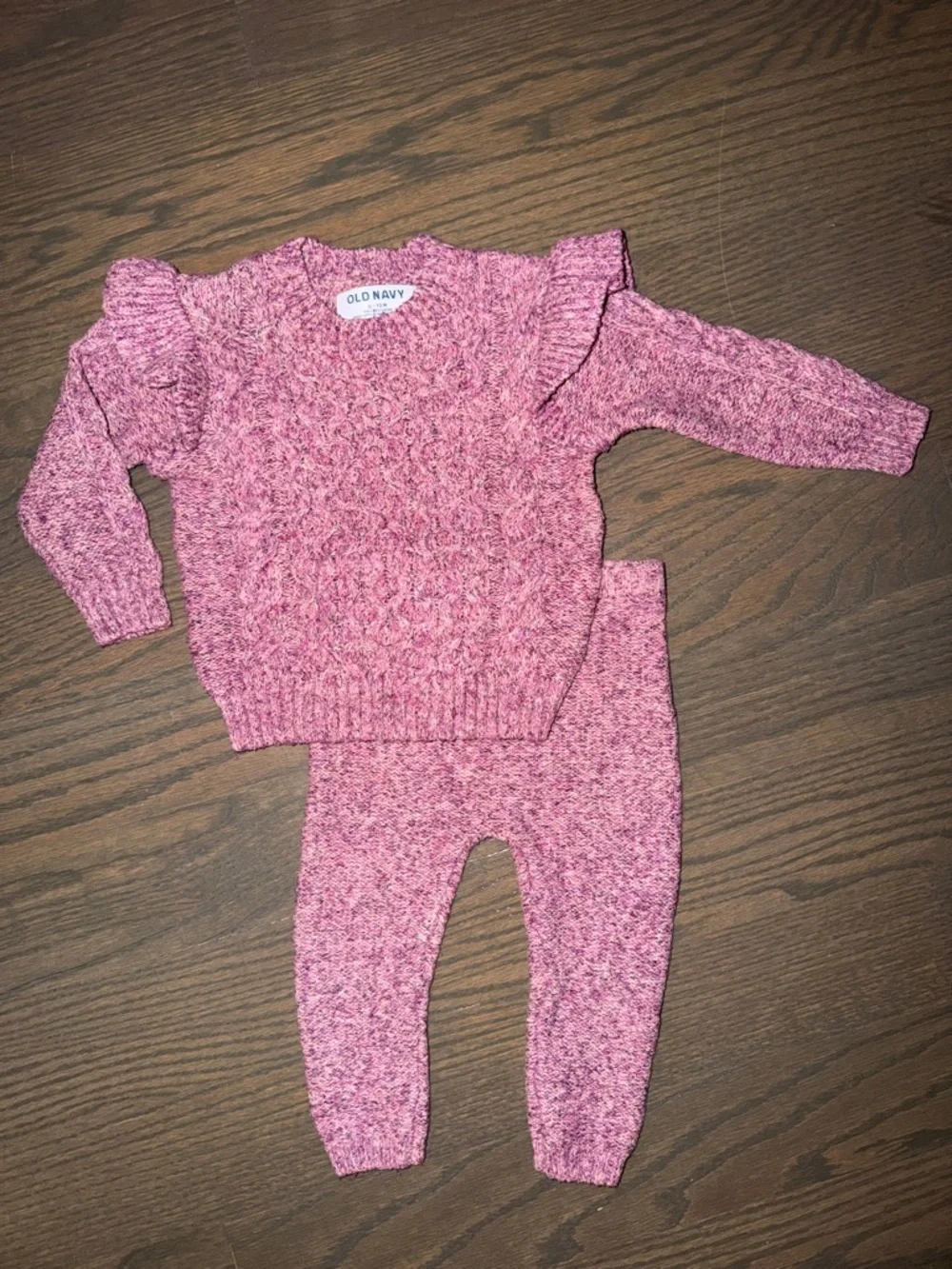 Old Navy Pink Marled Knit Sweater Set | Ruffle | 6-12M